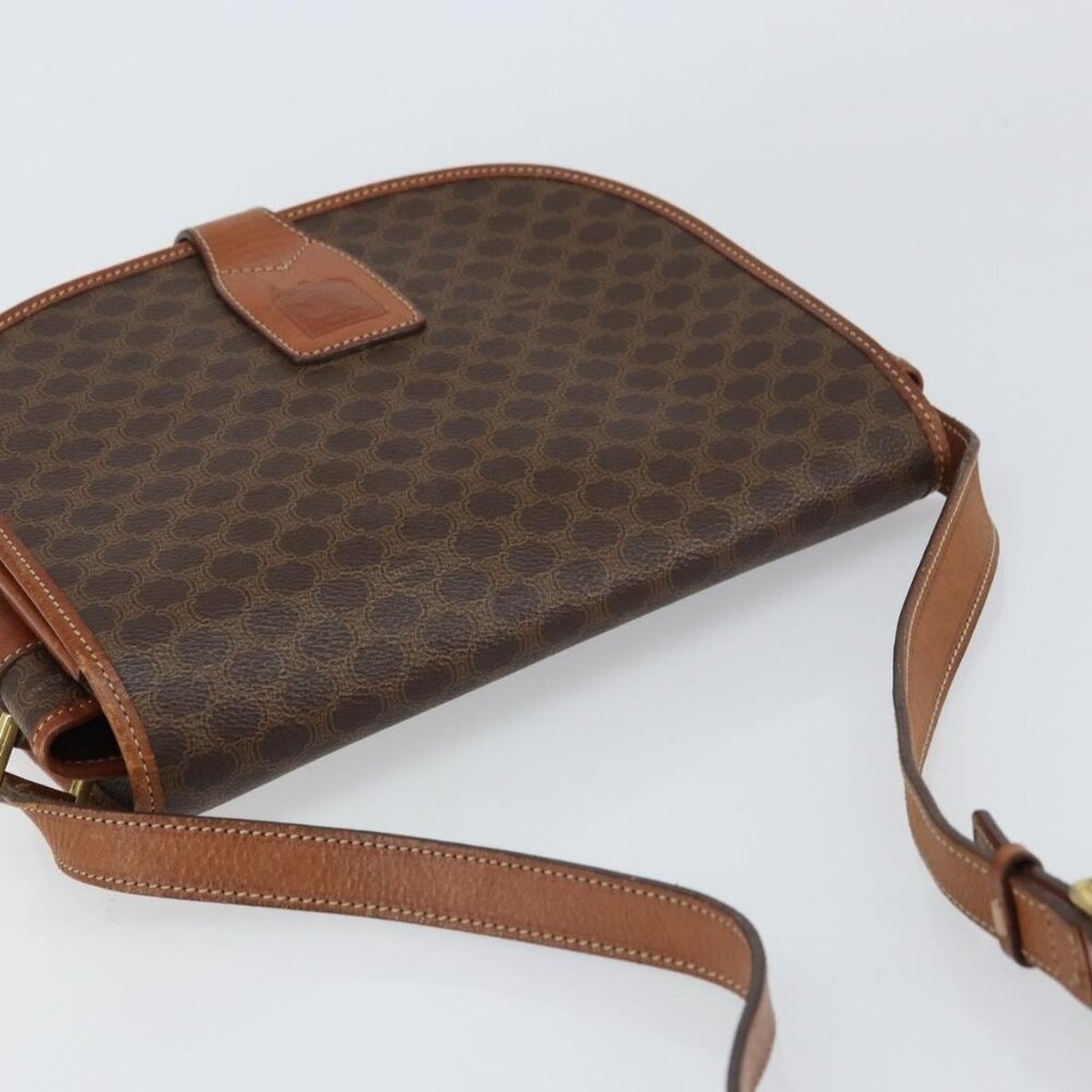 Authentic CELINE Macadam Canvas Shoulder Bag PVC Leather Brown Gold - Picture 13 of 16